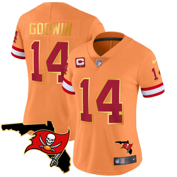 Women's Buccaneers Florida Patch Gold Trim Vapor Jersey - All Stitched - Image 38