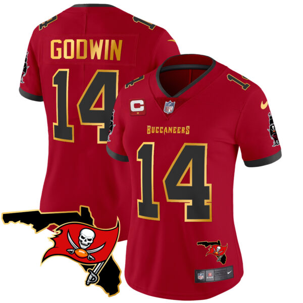 Women's Buccaneers Florida Patch Gold Trim Vapor Jersey - All Stitched - Image 17