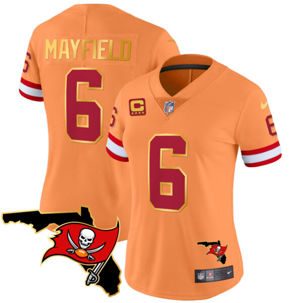 Women's Buccaneers Florida Patch Gold Trim Vapor Jersey - All Stitched - Image 39
