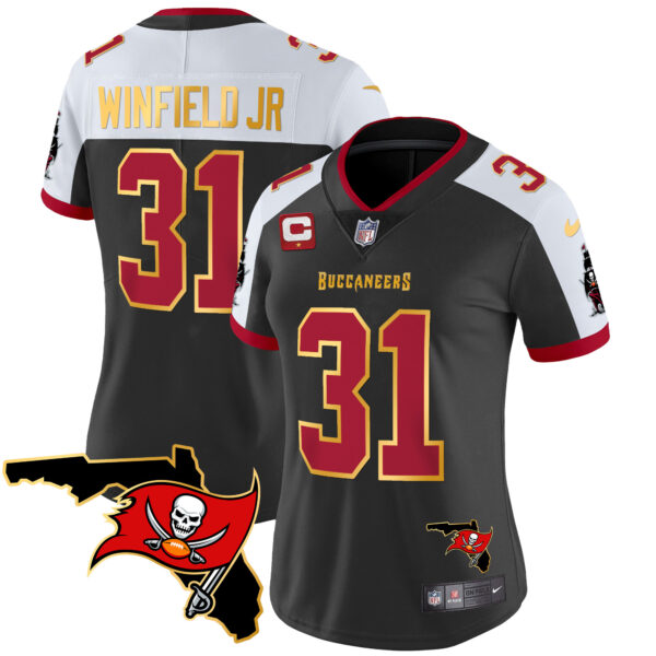 Women's Buccaneers Florida Patch Gold Trim Vapor Jersey - All Stitched - Image 6
