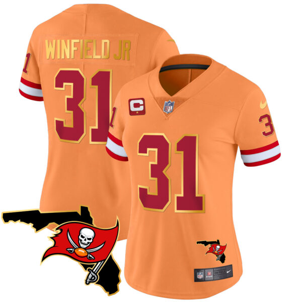 Women's Buccaneers Florida Patch Gold Trim Vapor Jersey - All Stitched - Image 41
