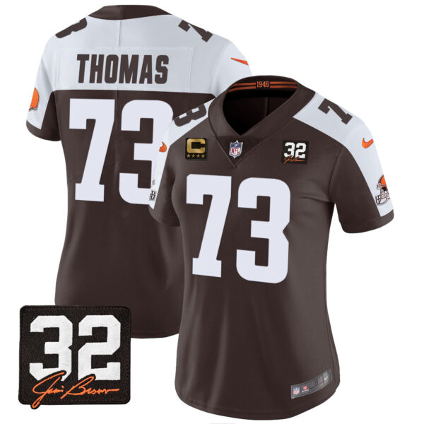 Women's Browns #32 Jim Brown Memorial Patch Jersey - All Stitched - Image 3