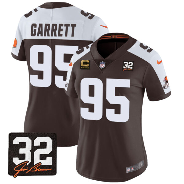 Women's Browns #32 Jim Brown Memorial Patch Jersey - All Stitched - Image 5