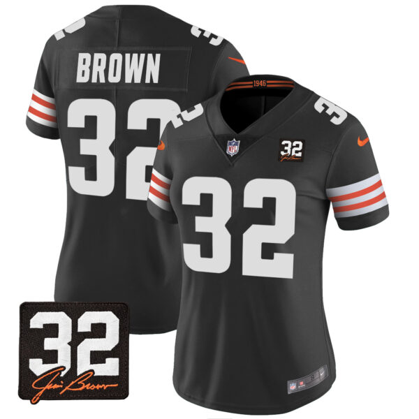 Women's Browns #32 Jim Brown Memorial Patch Jersey - All Stitched - Image 28