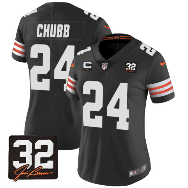 Women's Browns #32 Jim Brown Memorial Patch Jersey - All Stitched - Image 26