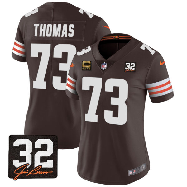 Women's Browns #32 Jim Brown Memorial Patch Jersey - All Stitched - Image 9