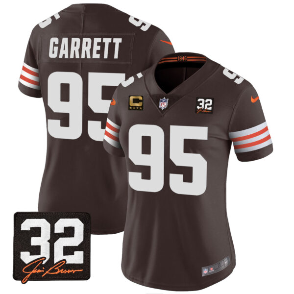 Women's Browns #32 Jim Brown Memorial Patch Jersey - All Stitched - Image 11