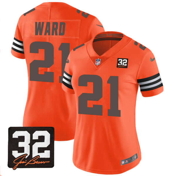 Women's Browns #32 Jim Brown Memorial Patch Jersey - All Stitched - Image 24