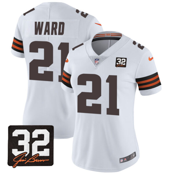 Women's Browns #32 Jim Brown Memorial Patch Jersey - All Stitched - Image 18