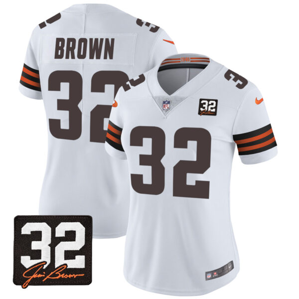 Women's Browns #32 Jim Brown Memorial Patch Jersey - All Stitched - Image 16