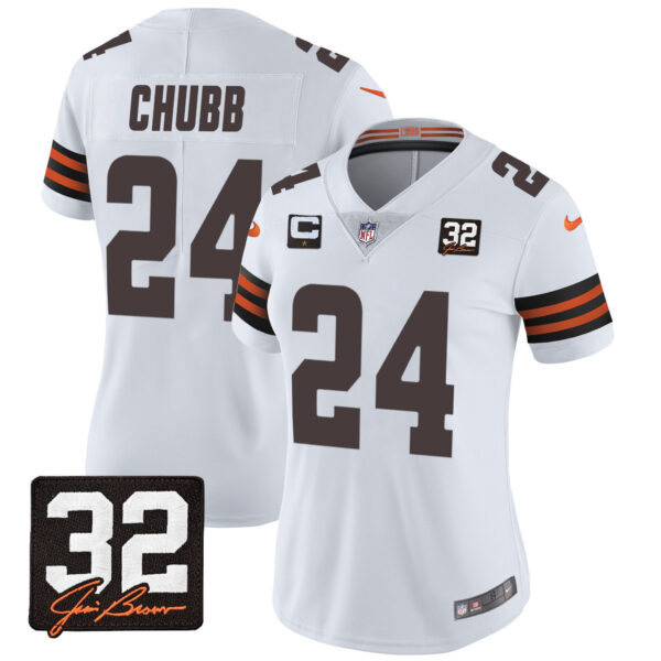 Women's Browns #32 Jim Brown Memorial Patch Jersey - All Stitched - Image 14