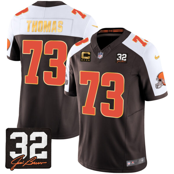 Men's Browns #32 Jim Brown Memorial Patch Gold Trim Jersey - All Stitched - Image 3