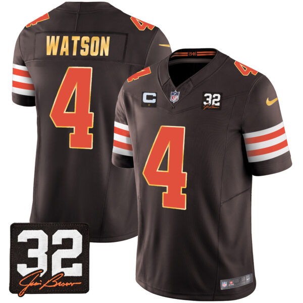 Men's Browns #32 Jim Brown Memorial Patch Gold Trim Jersey - All Stitched - Image 8