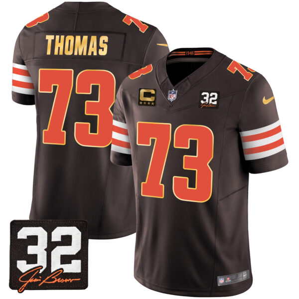 Men's Browns #32 Jim Brown Memorial Patch Gold Trim Jersey - All Stitched - Image 10
