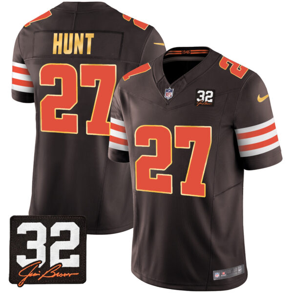 Men's Browns #32 Jim Brown Memorial Patch Gold Trim Jersey - All Stitched - Image 14