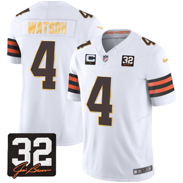 Men's Browns #32 Jim Brown Memorial Patch Gold Trim Jersey - All Stitched - Image 15