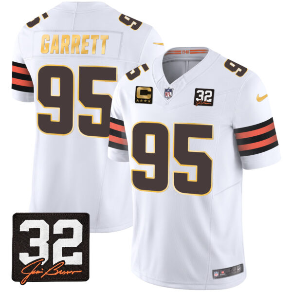 Men's Browns #32 Jim Brown Memorial Patch Gold Trim Jersey - All Stitched - Image 19