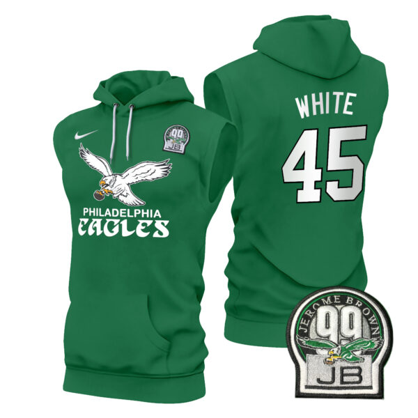 Men's Eagles Kelly Green Sleeveless Hoodie - All Stitched - Image 3