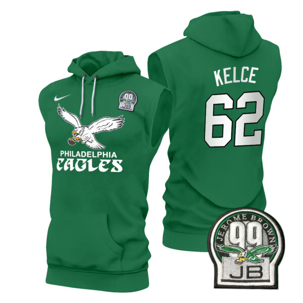 Men's Eagles Kelly Green Sleeveless Hoodie - All Stitched - Image 4