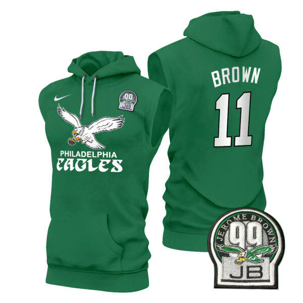 Men's Eagles Kelly Green Sleeveless Hoodie - All Stitched - Image 6