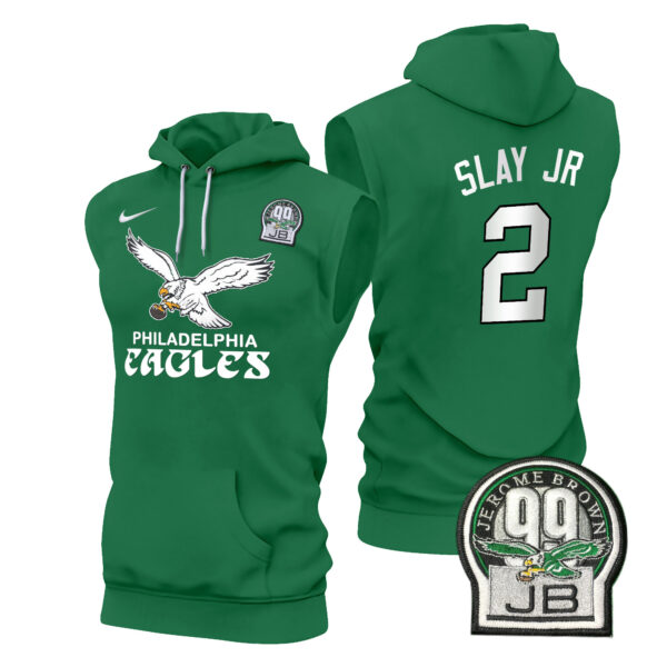 Men's Eagles Kelly Green Sleeveless Hoodie - All Stitched - Image 7