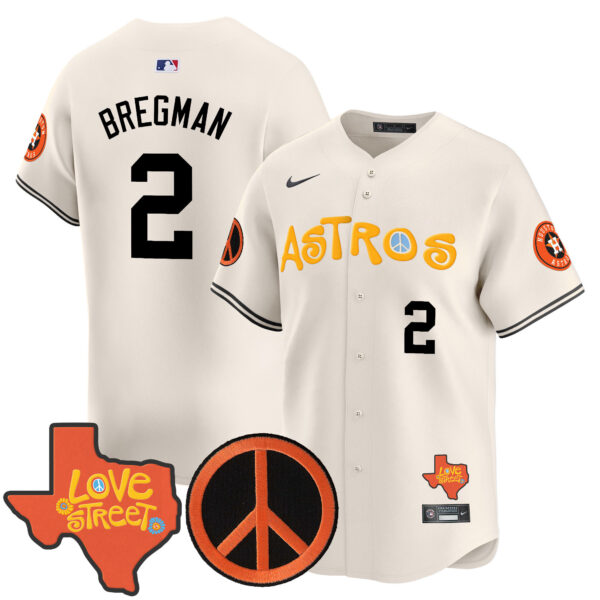 Men's Astros Love Street & Peace Sign Patch Vapor Premier Limited Jersey - All Stitched - Image 31