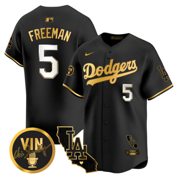 Men's Dodgers Vin & California Patch Gold Vapor Premier Limited Jersey - All Stitched - Image 2