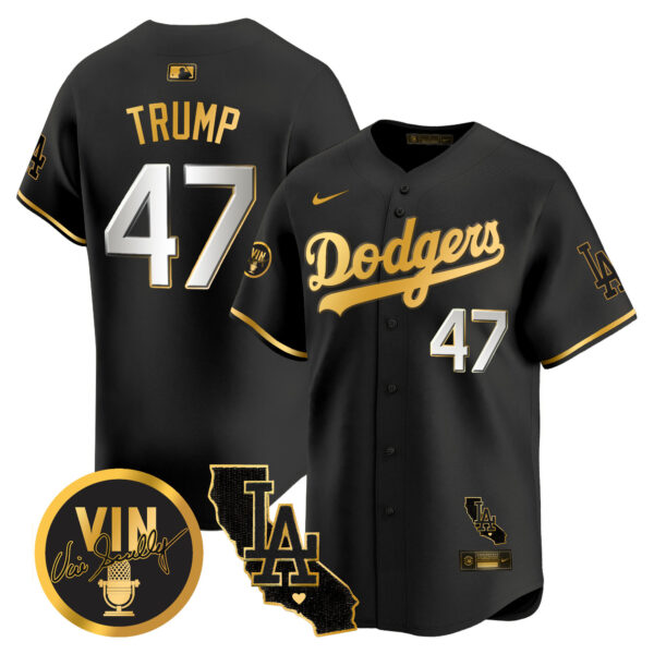 Men's Dodgers Vin & California Patch Gold Vapor Premier Limited Jersey - All Stitched - Image 8