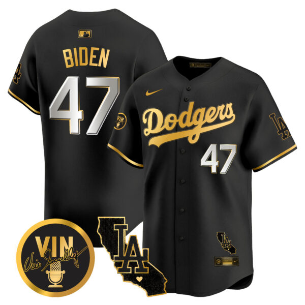 Men's Dodgers Vin & California Patch Gold Vapor Premier Limited Jersey - All Stitched - Image 9