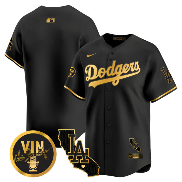 Men's Dodgers Vin & California Patch Gold Vapor Premier Limited Jersey - All Stitched - Image 10