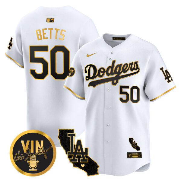Men's Dodgers Vin & California Patch Gold Vapor Premier Limited Jersey - All Stitched - Image 13