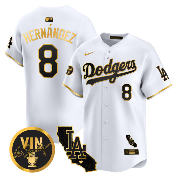 Men's Dodgers Vin & California Patch Gold Vapor Premier Limited Jersey - All Stitched - Image 16