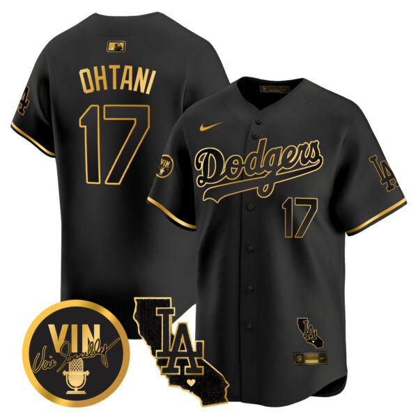 Men's Dodgers Vin & California Patch Gold Vapor Premier Limited Jersey - All Stitched - Image 21