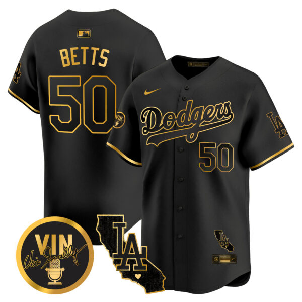 Men's Dodgers Vin & California Patch Gold Vapor Premier Limited Jersey - All Stitched - Image 23