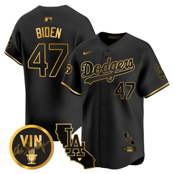 Men's Dodgers Vin & California Patch Gold Vapor Premier Limited Jersey - All Stitched - Image 29