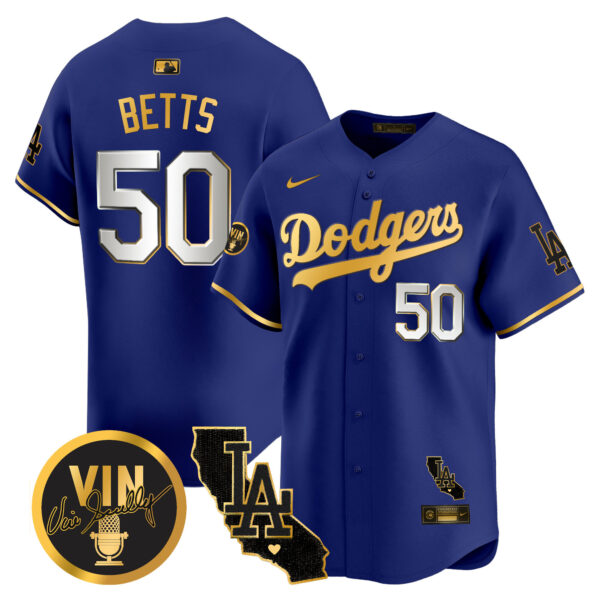 Men's Dodgers Vin & California Patch Gold Vapor Premier Limited Jersey - All Stitched - Image 33