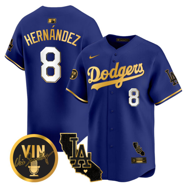 Men's Dodgers Vin & California Patch Gold Vapor Premier Limited Jersey - All Stitched - Image 36