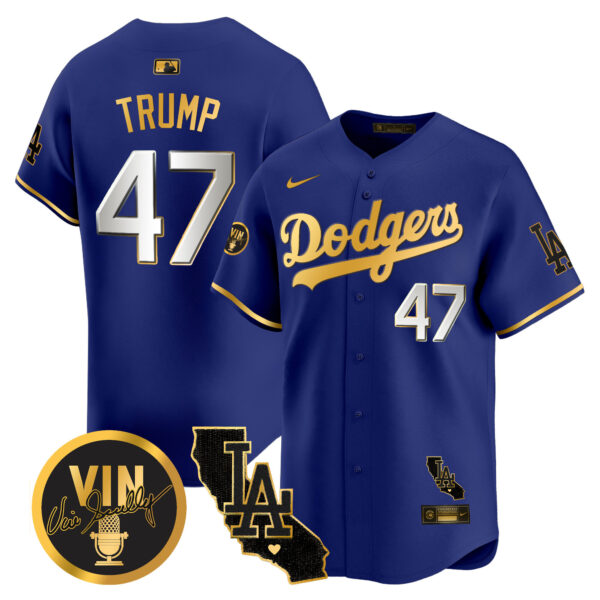 Men's Dodgers Vin & California Patch Gold Vapor Premier Limited Jersey - All Stitched - Image 38