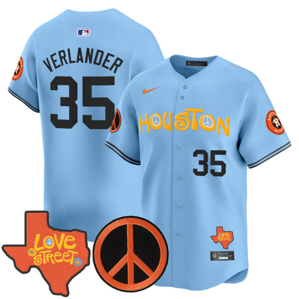 Men's Astros Love Street & Peace Sign Patch Vapor Premier Limited Jersey V2 - All Stitched - Image 6