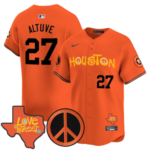 Men's Astros Love Street & Peace Sign Patch Vapor Premier Limited Jersey V2 - All Stitched - Image 13