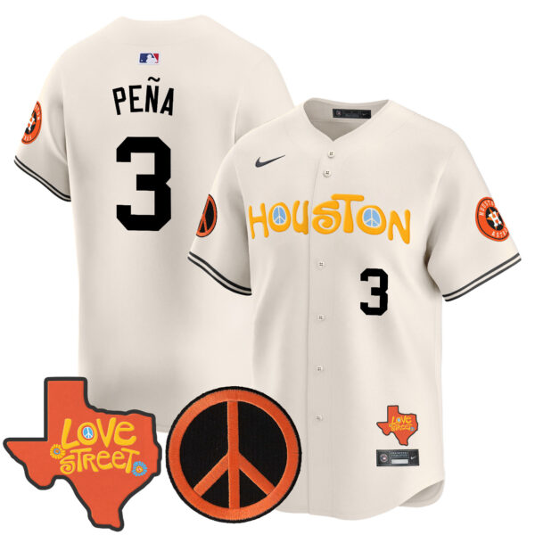 Men's Astros Love Street & Peace Sign Patch Vapor Premier Limited Jersey V2 - All Stitched - Image 28