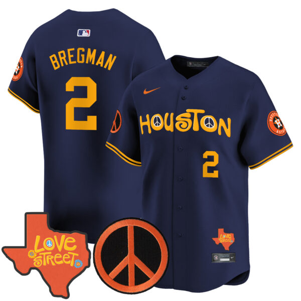 Men's Astros Love Street & Peace Sign Patch Vapor Premier Limited Jersey V2 - All Stitched - Image 39