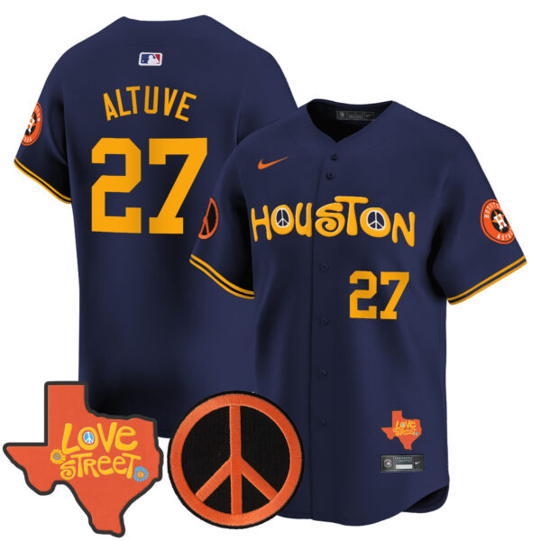 Men's Astros Love Street & Peace Sign Patch Vapor Premier Limited Jersey V2 - All Stitched - Image 40