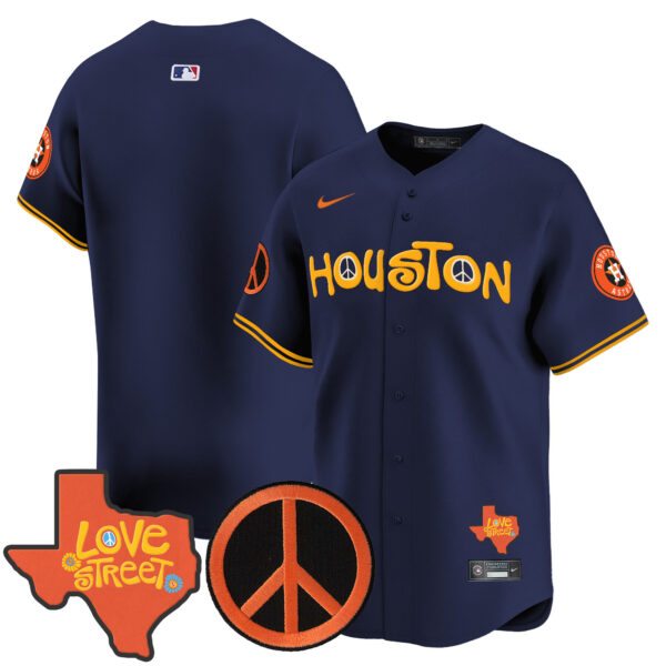 Men's Astros Love Street & Peace Sign Patch Vapor Premier Limited Jersey V2 - All Stitched - Image 45