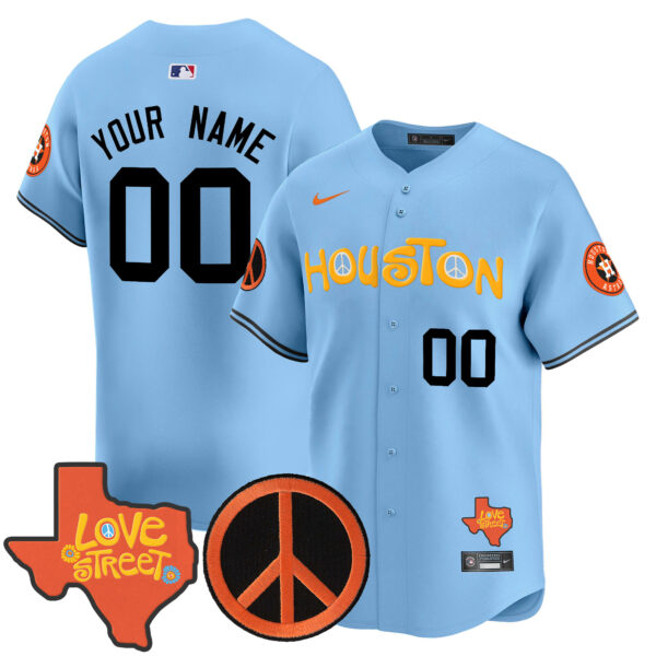 Astros Love Street & Peace Sign Patch Vapor Premier Limited Custom Jersey V2 - All Stitched