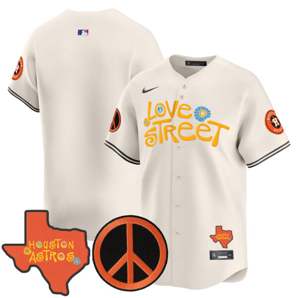 Men's Astros Love Street & Peace Sign Patch Vapor Premier Limited Jersey V3 - All Stitched - Image 36