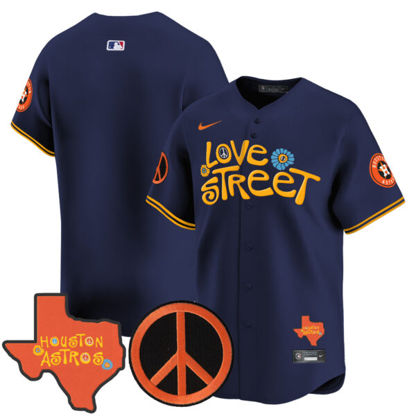 Men's Astros Love Street & Peace Sign Patch Vapor Premier Limited Jersey V3 - All Stitched - Image 45