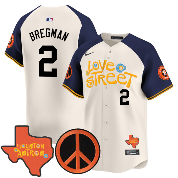 Men's Astros Love Street & Peace Sign Patch Vapor Premier Limited Jersey V3 - All Stitched - Image 48