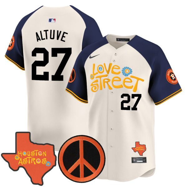 Men's Astros Love Street & Peace Sign Patch Vapor Premier Limited Jersey V3 - All Stitched - Image 49
