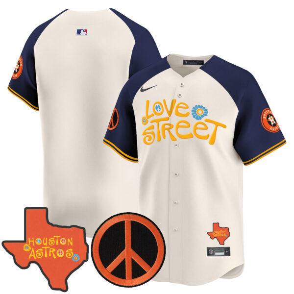 Men's Astros Love Street & Peace Sign Patch Vapor Premier Limited Jersey V3 - All Stitched - Image 54